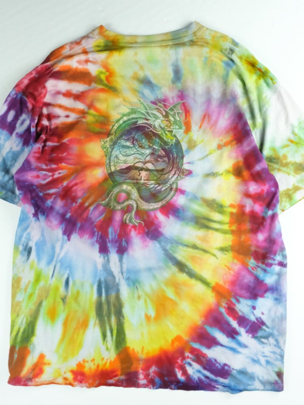 2XL Hawaiian Island Creations Green Dragon Surfing Single T-Shirt Tie Dye Custom